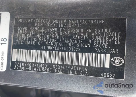 2014 Toyota Avalon Limited z USA, uszkodzony, nr VIN 4T1BK1EB7EU131022